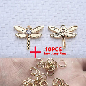 4Pcs 24K Brass Crystal Dragonfly Charms Pendants For Jewelry Making