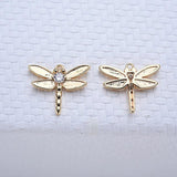 4Pcs 24K Brass Crystal Dragonfly Charms Pendants For Jewelry Making