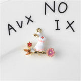 5pcs Enamel Effect Rhinestone Flower Bunny Charms