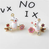 5pcs Enamel Effect Rhinestone Flower Bunny Charms