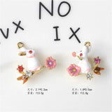5pcs Enamel Effect Rhinestone Flower Bunny Charms