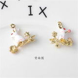 5pcs Enamel Effect Rhinestone Flower Bunny Charms