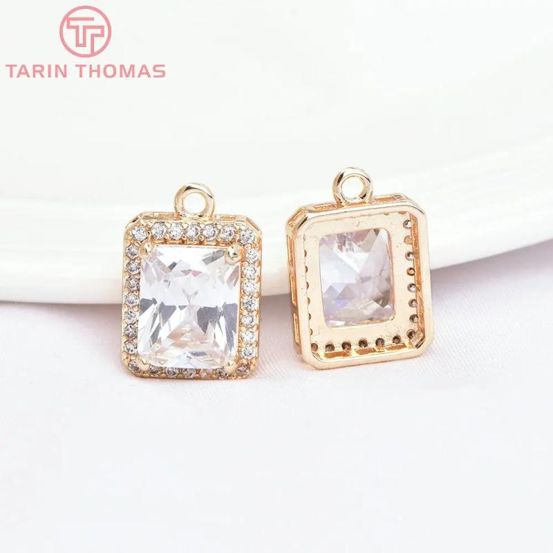 4PCS 11x16MM Square Brass Zircon Charms Pendants