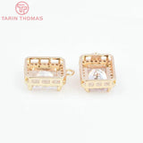 4PCS 11x16MM Square Brass Zircon Charms Pendants