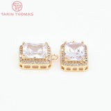 4PCS 11x16MM Square Brass Zircon Charms Pendants