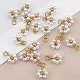 20pcs Stainless Steel Flower Pearl Beads Charms for DIY Jewelry Making