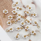 20pcs Stainless Steel Flower Pearl Beads Charms for DIY Jewelry Making