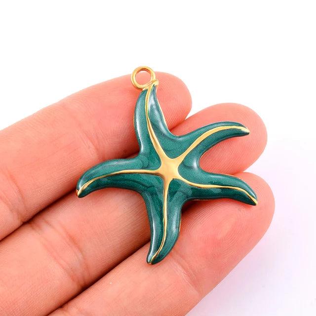 4Pcs Enamel Starfish Charm Pendant DIY Jewelry Making Necklace Bracelet