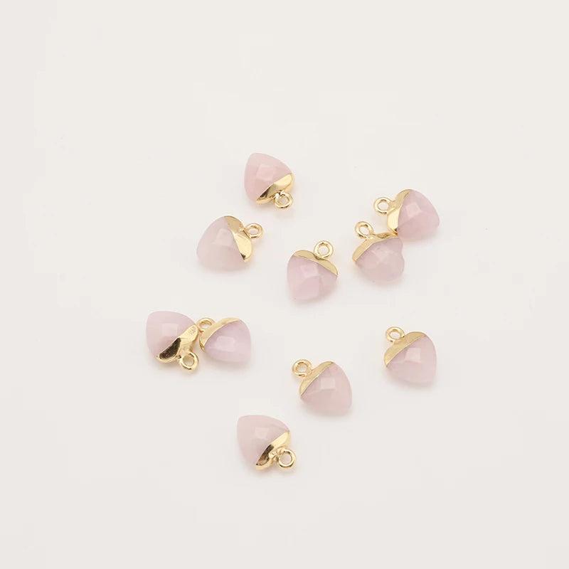 Pink Crystal Charms Brass 18k Plated Heart Pendant Beads DIY Jewelry