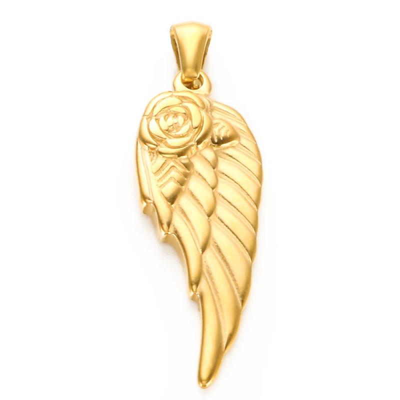 DIY Feather Rose Wing Pendant Stainless Steel Punk Gothic Wicca