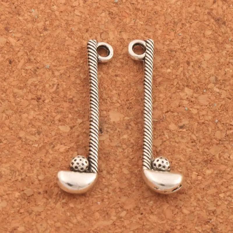 35pcs Tibetan Silver Golf Rod and Ball Charm Beads Pendants