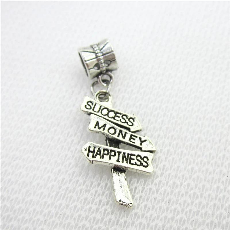 20pcs/lot SUCCESS MONEY HAPPINESS Charms Big Hole European Beads dangle charms
