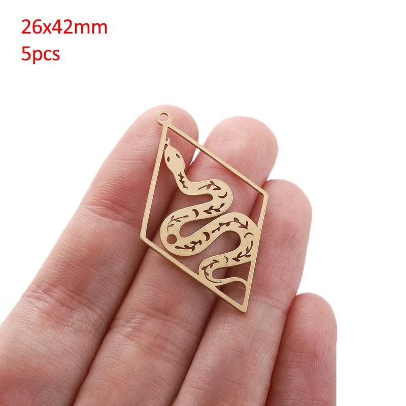 5pcs Brass Snake Charms Moon Phases Pendant Diy Jewelry