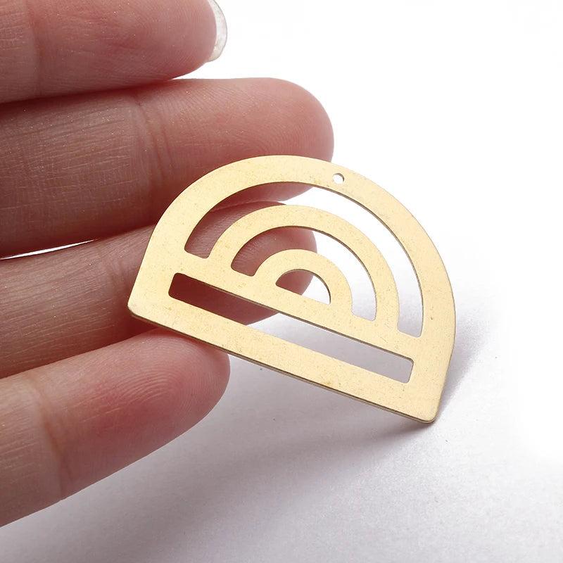10pcs Brass Semicircle Charms Geometric Hollow Half Round Pendant
