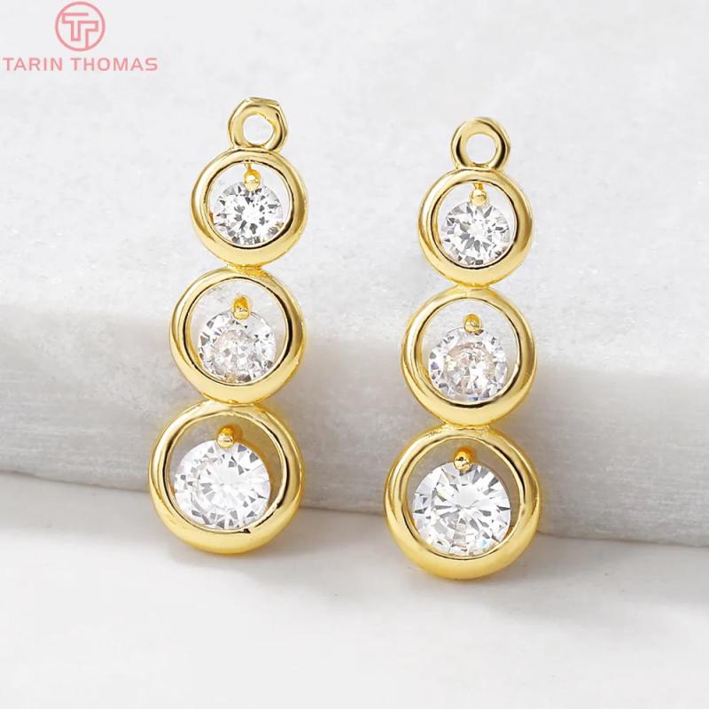 4PCS 8x24MM Hole 1MM 24K Brass Zircon Gourd Charms DIY Jewelry Making