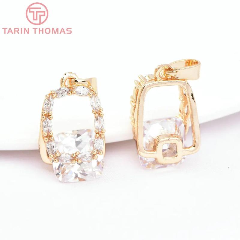 4PCS 10x16.5MM 24K Brass with Zircon Square Charms Pendants