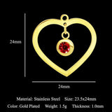 18k Plated Stainless Steel DIY Heart Birthstone Pendant Charm