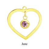 18k Plated Stainless Steel DIY Heart Birthstone Pendant Charm