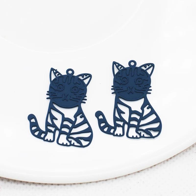 20pcs Cat Shape Filigree Stamping Charms Pendant 21*28mm