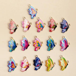 16pcs Mixed Enamel Butterfly Charms Alloy Pendant for DIY Jewelry Making