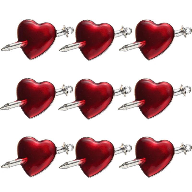 10pcs Red Heart Charms Eye Rose Pendant DIY Necklace Earrings