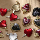 10pcs Red Heart Charms Eye Rose Pendant DIY Necklace Earrings