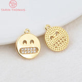 6PCS 10.5MM Hole 1MM 24K Plated Brass Zircon Smiley Charms Pendants