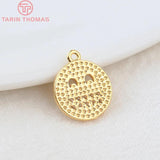 6PCS 10.5MM Hole 1MM 24K Plated Brass Zircon Smiley Charms Pendants