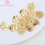 6PCS 10.5MM Hole 1MM 24K Plated Brass Zircon Smiley Charms Pendants