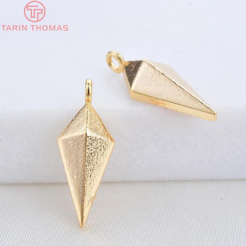 10PCS 7x17MM Rhombus Charms Pendants 24K Plated Brass