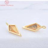 10PCS 7x17MM Rhombus Charms Pendants 24K Plated Brass