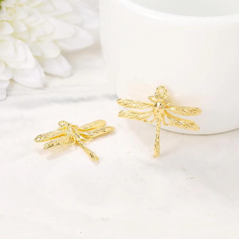 6Pcs 18K Plated Brass Dragonfly Charms for Jewelry Making DIY