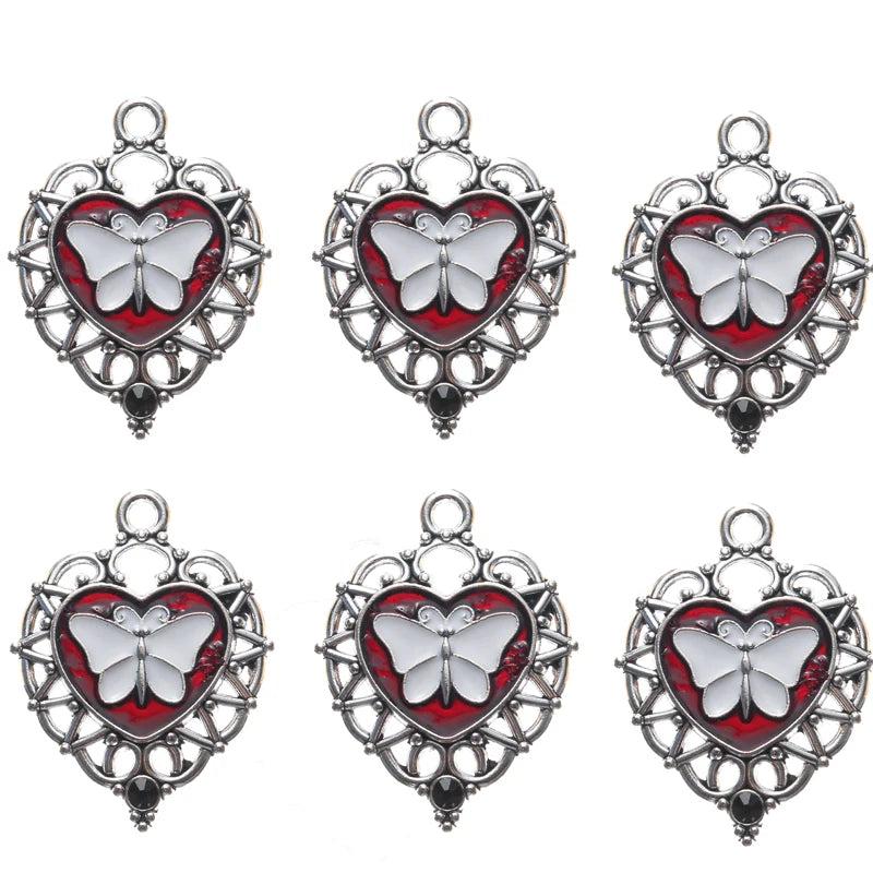 10pcs Enamel Butterfly Heart Charms Halloween Pendant DIY Jewelry Making
