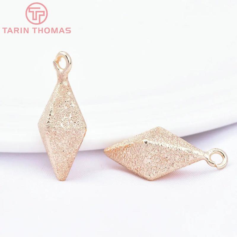6PCS 10x8x22MM 24K Brass Rhombic Frosted Charms Pendants