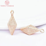 6PCS 10x8x22MM 24K Brass Rhombic Frosted Charms Pendants