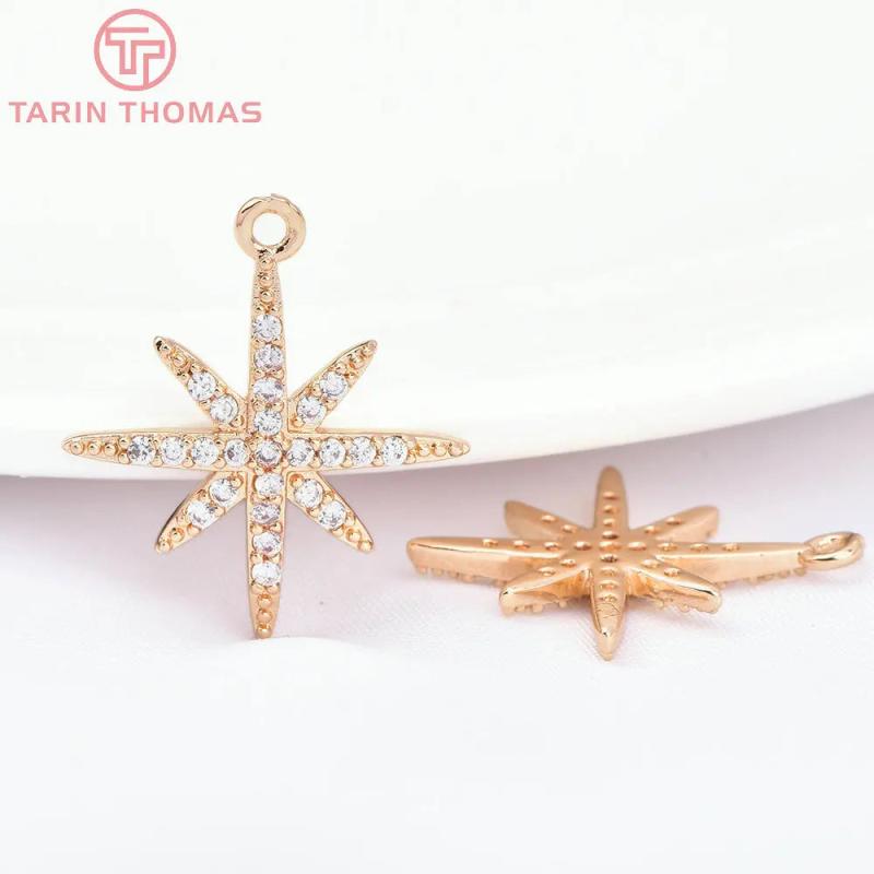 4PCS 18x23MM 24K Brass Zircon Star Charms Pendants DIY Jewelry Findings