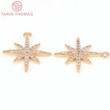 4PCS 18x23MM 24K Brass Zircon Star Charms Pendants DIY Jewelry Findings