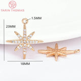 4PCS 18x23MM 24K Brass Zircon Star Charms Pendants DIY Jewelry Findings