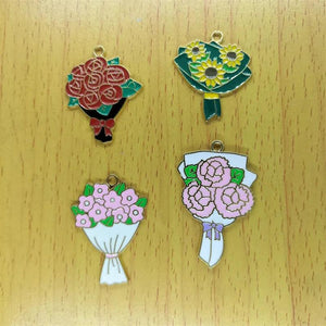 10pcs Metal Flower Enamel Charms Cartoon Floral Charm Pendant DIY