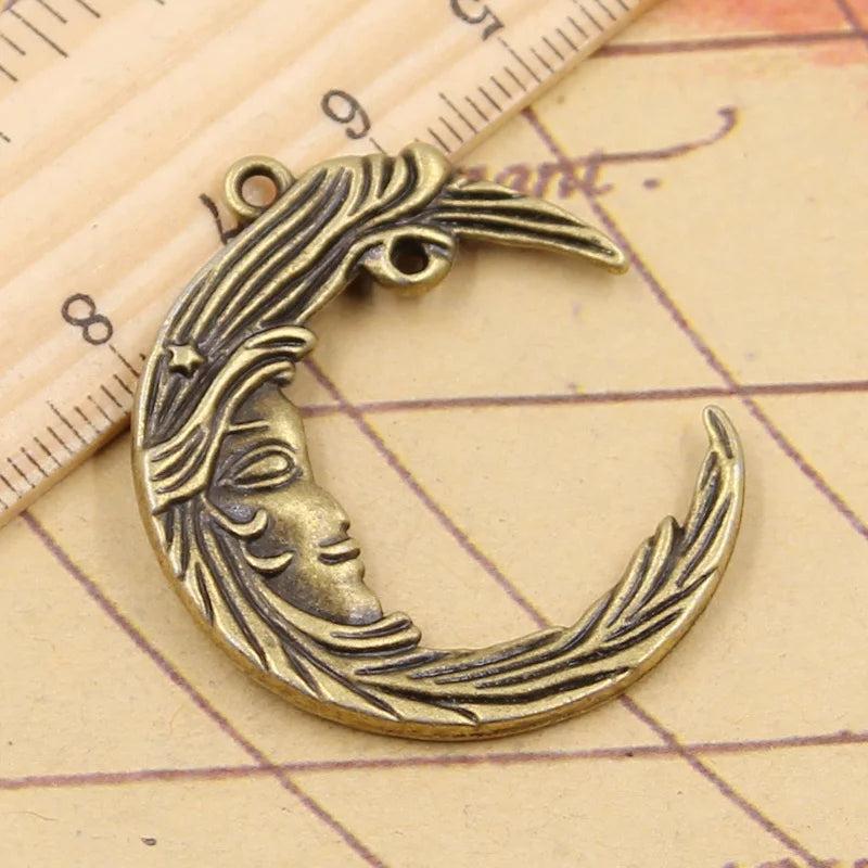 10pcs Man In The Moon Face Charms 38x32mm Tibetan Bronze Silver Pendants