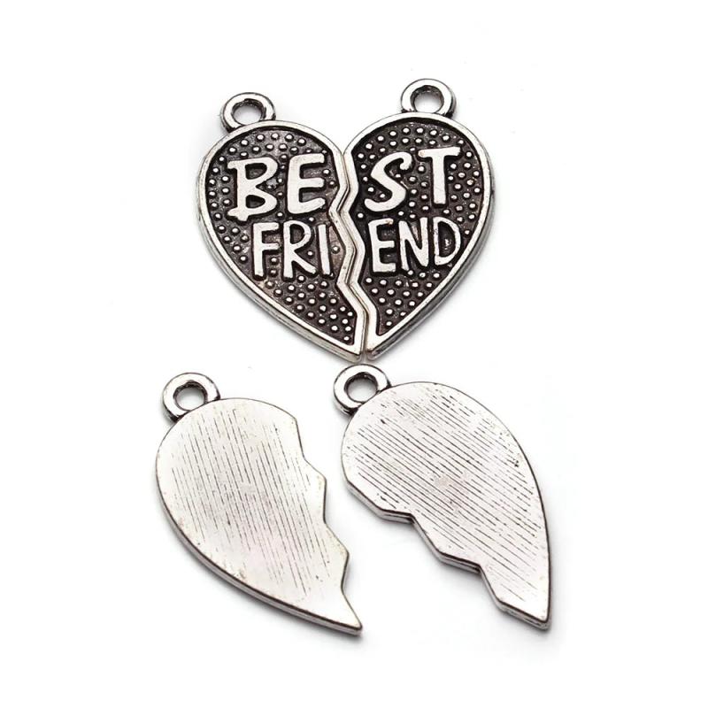 10pcs Antique Silver Heart Broken Charms Necklace Gift Sister