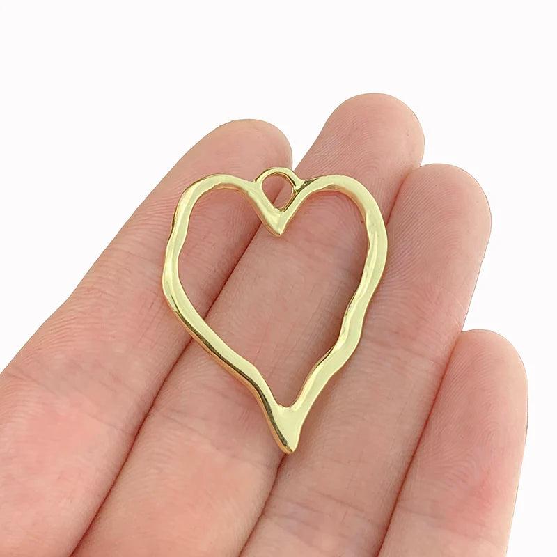 10 Matt Open Heart Charms Pendants 2 Sided for Necklace 28x37mm