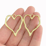 10 Matt Open Heart Charms Pendants 2 Sided for Necklace 28x37mm