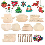 Christmas Wood Slice Charms With Bells Ropes Mixed Elk Tree Snowman