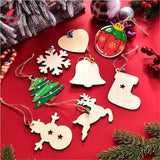 Christmas Wood Slice Charms With Bells Ropes Mixed Elk Tree Snowman