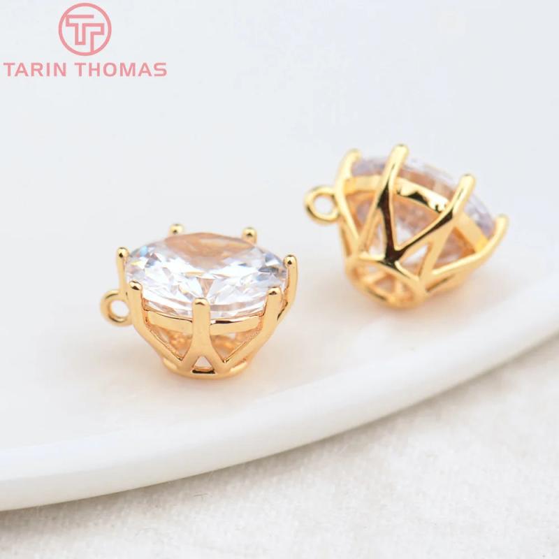 6PCS 7MM 9MM 24K Brass with Zircon Charms Pendants