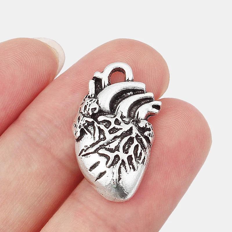 10pcs Anatomical Organ 3D Heart Charms Pendants DIY Jewelry Making Findings
