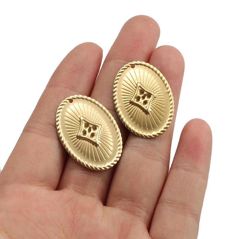 10pcs Oval Rhombus Texture Raw Brass Pendant DIY Jewelry Making