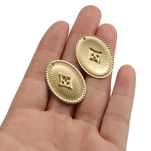 10pcs Oval Rhombus Texture Raw Brass Pendant DIY Jewelry Making