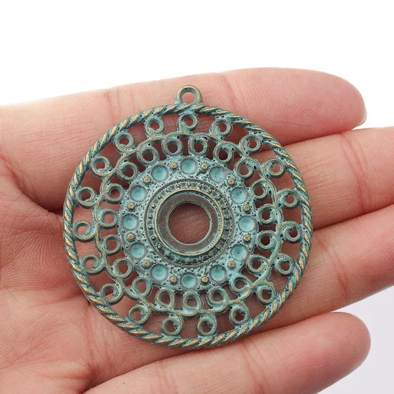 5pcs Hollow Round Charms Pendants 10mm Bezels for Necklace Making